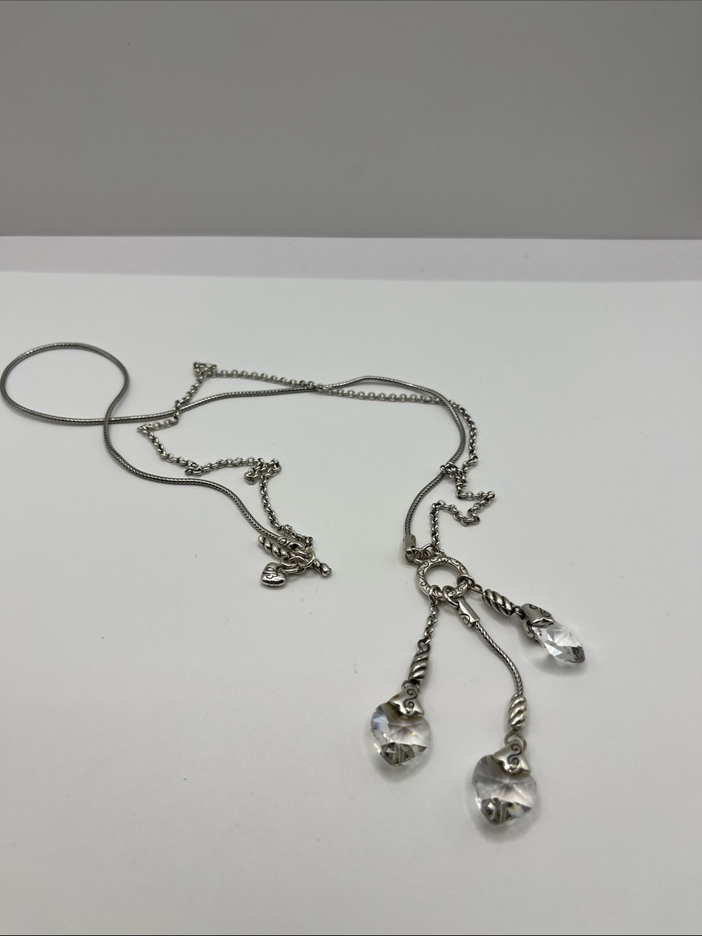 Brighton Kristall Heart Necklace Swarovski Crystals Double Chain Toggle Closure - Picture 8 of 12